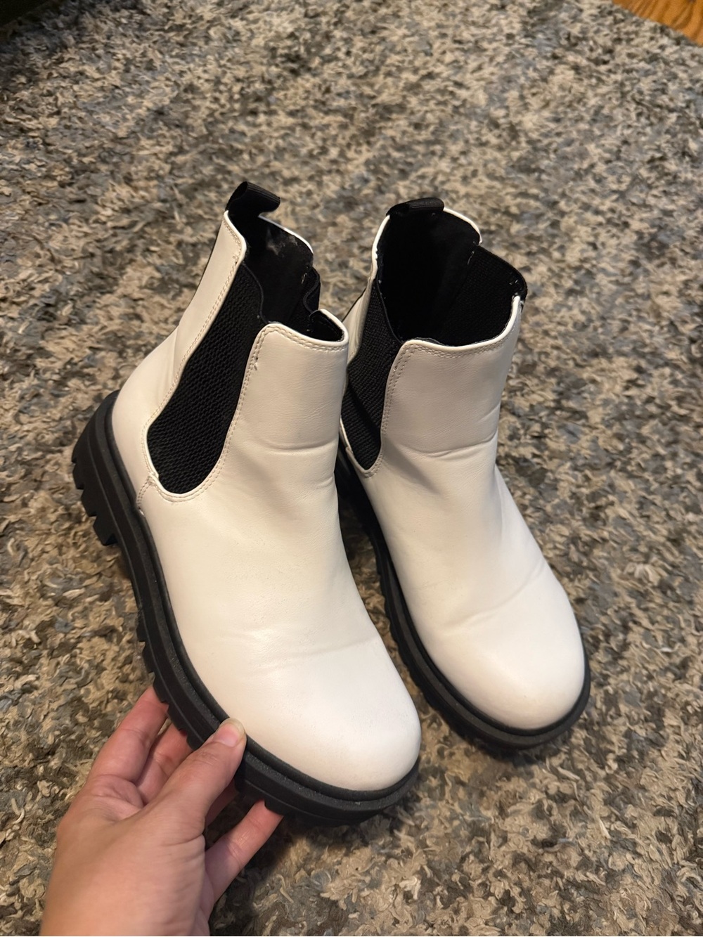 White Chelsea Combat Boots with Black Elastic Panels